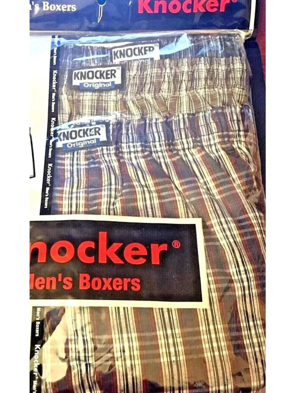 Mens Knocker Boxers Underwear Plaid (1) 3Pk Size S 30-32 3-PCS Polyester/Cotton